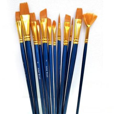Imagem de Conjunto de pincéis de tinta, pacote com 12 pincéis de nylon para acrílico, óleo, aquarela, rocha, rosto corporal, arte de unhas, pintura artística, desenho adulto (azul escuro)