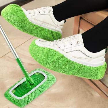 Imagem de Esfregão reutilizável 2 em 1 esfregões de limpeza de chão para encher ferramentas de limpeza doméstica, pano de esfregão de pó, uso seco e molhado, capa de sapato, 22 x 9 cm (verde, 2 peças)