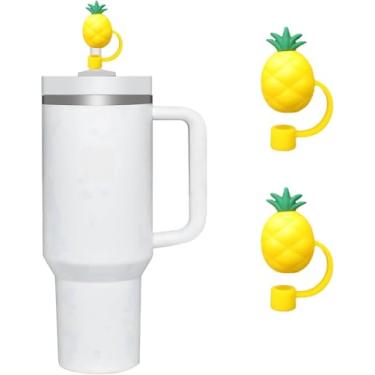 Imagem de 2 peças de capa de canudo de abacaxi amarelo para copo Stanley, lindo topo de palha para copos, tampa de silicone de 8 mm para acessórios de copo Stanley, tampa de palha para tampas de ponta de