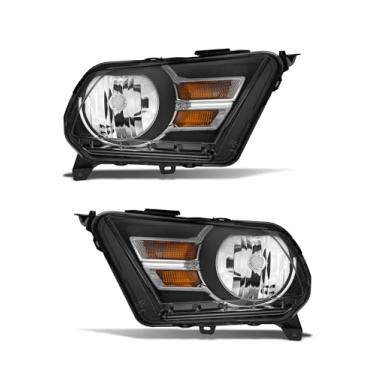 Imagem de Compatível com Ford 10 11 12 13 14 Mustang Conjunto de faróis preto alojamento halogêneo farol âmbar canto refletor substituição lado esquerdo e direito (lâmpadas não incluídas)