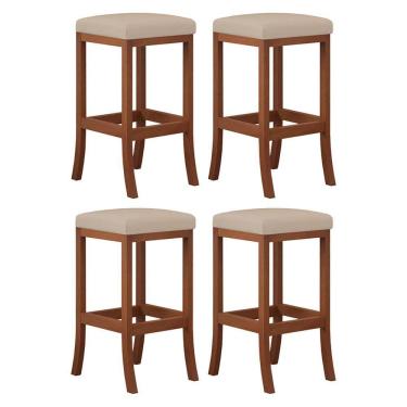 Imagem de Kit 4 Banquetas Média Estofada para Blcão Barcelona Madeira Castanho Suede CCS
