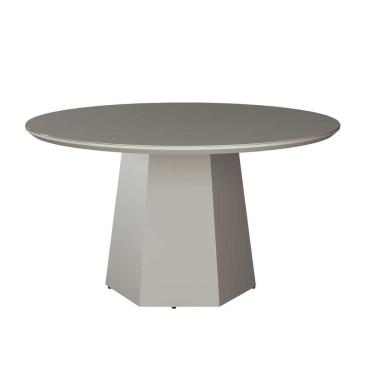 Imagem de Mesa de Jantar Redonda 140cm Ravena Base Hexagonal Tampo Vidro Off White CCS