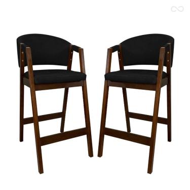 Imagem de Kit 2 Banquetas Alta de Madeira Maciça Pinhão Ravena com Encosto Sintético Preto CCS