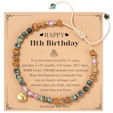 Imagem de Presentes de aniversário para meninas de 11 anos, decorações de 11 anos, coisas de cartão, presentes, pulseiras para meninas de 11 anos, joias de presente para meninas pré-adolescentes para neta e