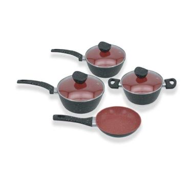 Imagem de Conjunto Panelas Antiaderente Com Tampa De Vidro 04 Peças - Preto E Vermelho