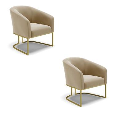 Imagem de Kit 02 Poltronas Suede Marrom Rato Base Industrial Dourada