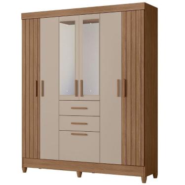 Imagem de Guarda Roupa Casal Espelho 7p 165 Cm Malta Carvalho Fendi Friso Moval