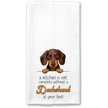 Imagem de GoGiArt Kitchen is Not Complete Without A Dachshund at Your Feet Toalha - Engraçado - Cozinha Dachshund - Prato de cachorro