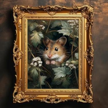 Imagem de Arte de parede de animais da floresta vintage impressões botânicas góticas imagens rústicas de vida selvagem arte floral temperamental estampas de animais da academia escura pintura de rato imagens de