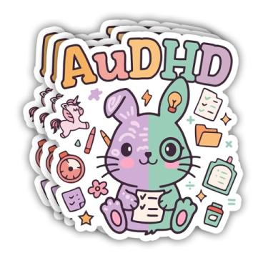 Imagem de CEELIB (3 peças) - Adesivo AuDHD, adesivos engraçados de neurodiversidade de coelho fofo, decalque de humor para TDAH, decalques de saúde mental, decoração de presentes de autismo TDAH para laptops