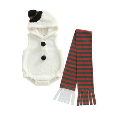 Imagem de Nibbcoa My First Christmas, fantasia de veludo, com capuz, zíper, sem mangas, regata e meias (branco, 12 a 18 meses)