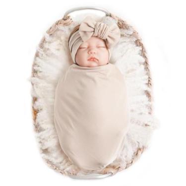 Imagem de Cobertor de bebê Konssy Newborn Swaddle 81x81 cm com faixa de cabeça