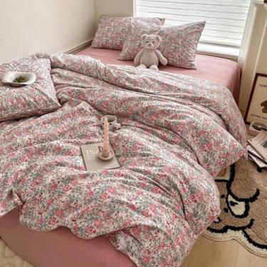Imagem de Conjunto de edredom HighBuy Boho Twin XL Pink Floral Rabbit