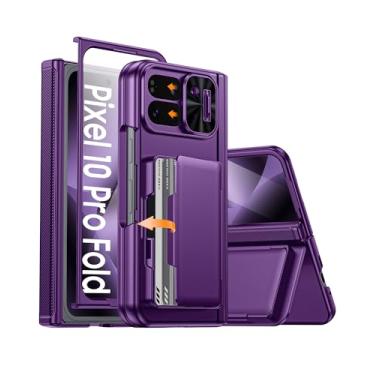 Imagem de Capa carteira dobrável para Google Pixel 10 Pro RFID [suporte para cartões] [capa de câmera] [suporte] capa protetora de silicone à prova de choque para celular para Google Pixel 10 Pro Fold (roxa)
