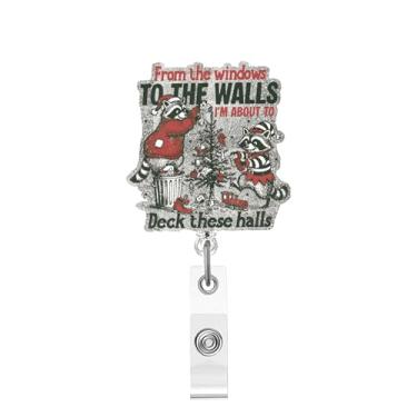 Imagem de Carretel de crachá de guaxinim engraçado de Natal, retrátil, para amantes de guaxinim, suporte de crachá de Natal para trabalho, porta-crachás de acrílico com clipe jacaré, clipes de carretel de