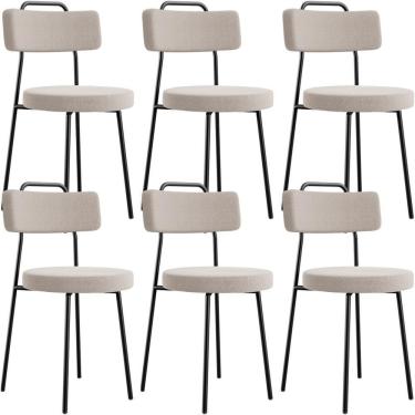 Imagem de Kit 06 Cadeiras Decorativas Estofada Para Sala De Jantar Barcelona L02 Bouclê Creme - Lyam Decor