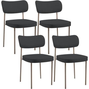 Imagem de Kit 04 Cadeiras Decorativa Estofada Para Sala De Jantar Melina Base Arena L02 Linho Chumbo - Lyam Decor