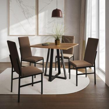 Imagem de Conjunto De Jantar Mesa Mônaco Premium 90cm Imbuia Com 4 Cadeiras Estofadas Marrom Preto