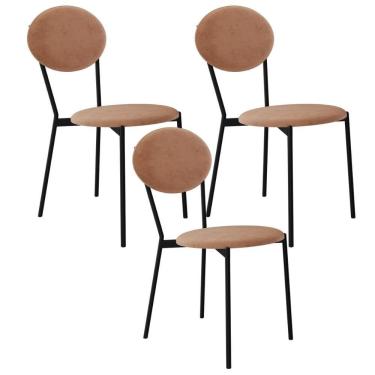 Imagem de Kit 03 Cadeiras Estofada Para Sala De Jantar Azuri Preto C01 Veludo Bege - Lyam Decor