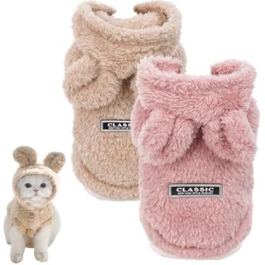 Imagem de PayaSnug 2 peças com capuz para cães com orelhas de coelho, suéter de inverno de lã de pelúcia com anel em D, casaco quente para cães e gatos pequenos, roupas de inverno para filhotes de cachorro para