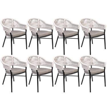 Imagem de Kit 08 Cadeiras Decorativas área Gourmet Base Grafite Corda Náutica Medan R01 Amêndoa