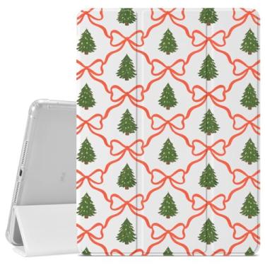 Imagem de VibrantFruitique Capa listrada de árvore de Natal para iPad 9ª/8ª/7ª geração, 10,2 polegadas (versão 2021/2020/2019), capa com laço vermelho, suporte para lápis, traseira de TPU macio transparente e