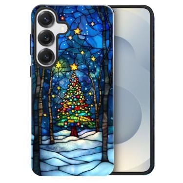 Imagem de heindiy Compatível com Samsung Galaxy S25, capa brilhante, proteção total, à prova de choque, anti-arranhões, capa de TPU, capas para homem, mulher, árvore de Natal, noite de neve