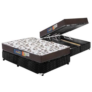 Imagem de Cama Box Baú Queen: Colchão Espuma D33 Pérola + Base Crc Suede Black(158X198)