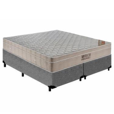 Imagem de Cama Box Queen Bipartido Suede + Colchão Ortobom Airtech Molas Ensacadas 158x198x65 Cinza