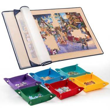 Imagem de Tektalk Quadro de quebra-cabeça cáqui com 6 bandejas de classificação de cores, tapete de quebra-cabeça portátil com capa à prova de poeira, superfície antiderrapante, até 1500 peças - estilo moderno