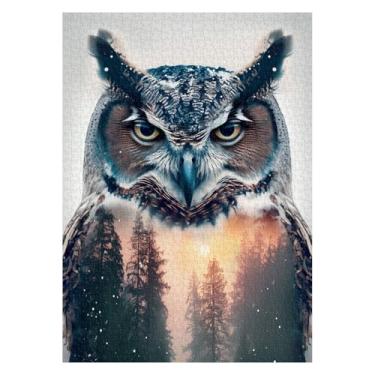 Imagem de Quebra-cabeças de coruja para adultos, 1000 peças, quebra-cabeças desafiadores de pássaros difíceis, animais selvagens, natureza, decoração de pássaros