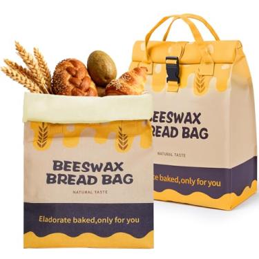 Imagem de Pacote com 2 sacos de pão de cera de abelha para pão caseiro Sourdough, saco de armazenamento reutilizável de linho orgânico de 43 x 33 cm para manter os pães frescos por mais tempo
