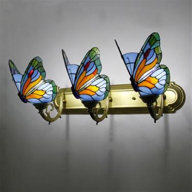 Imagem de Luminária de parede retrô americana LED estilo europeu de luxo para sala de estar, quarto, escritório, casa de campo, hotel, restaurante, café, bar, corredor, com vidro colorido (Estilo 21)