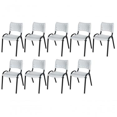 Imagem de Cadeira Iso Base Preto Igreja, Escola, Escritório - Branco Kit 9 Peças