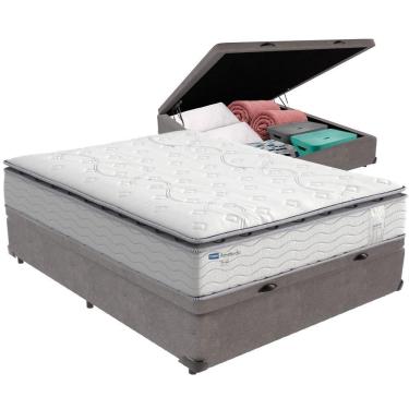 Imagem de Cama Box Baú Cinza E Colchão Amsterdã Molas Ensacadas Casal Probel