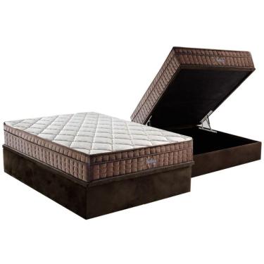 Imagem de Cama Box Baú Casal: Colchão Ortopédico D28 - Ag65 Anjos Star + Base Crc Suede Brown (138x188)