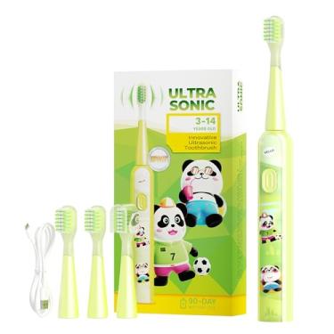 Imagem de MOMODENT Escova Elétrica Infantil Sônica, Cerdas Extra Macias, 3 Modos de Vibração, 3 Cabeças Substituíveis, IPX7 à Prova D'Água, Recarregável, para Crianças de 3 a 12 Anos (Verde)