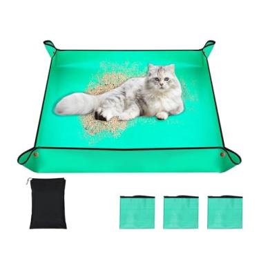 Imagem de Pacote com 3 caixas de areia verdes de viagem para gatos, caixa de areia portátil dobrável à prova d'água para gatos, ideal para viagens, hotéis, acampamento e atividades ao ar livre, tamanho grande