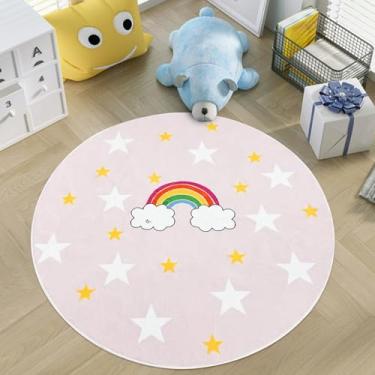 Imagem de USTIDE Tapete infantil arco-íris rosa decoração de berçário tapete bonito design de estrela macio tapete antiderrapante sala de jogos infantil sala de estar quarto decoração de sala de aula (119,4 cm)