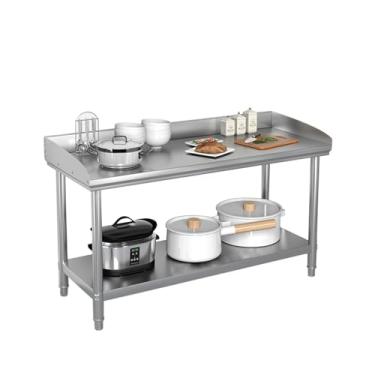 Imagem de Mesa de trabalho e preparação de cozinha comercial, mesa de trabalho de aço inoxidável, mesa de trabalho para preparação de alimentos com prateleira inferior e fundo (70 x 60 cm)