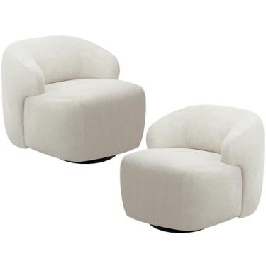 Imagem de Kit 02 Poltronas Decorativa Orgânica Giratória Para Sala Living Barolo L06 Bouclê Off White - Lyam Decor