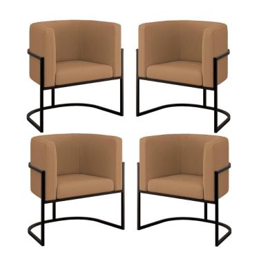 Imagem de Kit 04 Poltronas Lua Sala Decorativa Base Ferro Black Veludo Capuccino