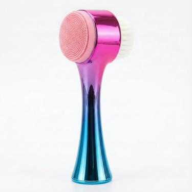 Imagem de Escova de Limpeza Facial 2 em 1 com Massageador Cerdas de Silicone Design Degradê Metalizado Rosa com Dourado, Rosa com Azul para Cuidados com a Pele (Rosa com Azul Escuro)