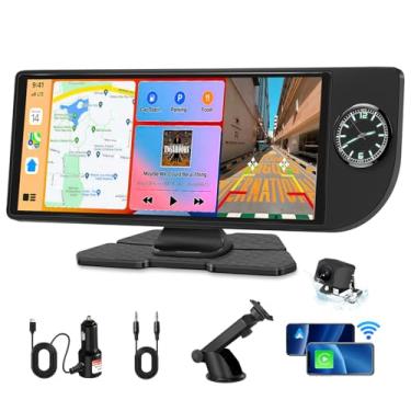 Imagem de Tela Carplay sem fio para carro – 26 polegadas Apple Carplay e Android Auto Stereo Portátil Carplay Tela sensível ao toque com relógio embutido, câmera reserva 1080p (câmera traseira única, preta)