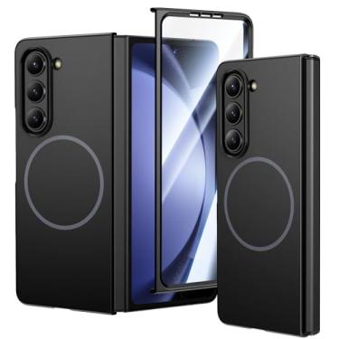 Imagem de VEGO Capa para Galaxy Z Fold 5, capa para Samsung Z Fold 5 com protetor de tela frontal de vidro temperado, compatível com MagSafe, suporta carregamento sem fio, capa fina protetora magnética fina