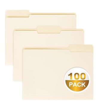 Imagem de 100 pacotes de pasta de arquivo Manila, pasta Manilla, 21 x 28 cm, 1/3 para escritório, escola e casa, pasta organizadora tamanho carta