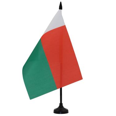 Imagem de Bandeira de mesa de Madagascar 12 cm x 20.3 cm - Bandeira de mesa de Madagascar 21 x 14 cm - Bastão e base de plástico preto - AZ FLAG