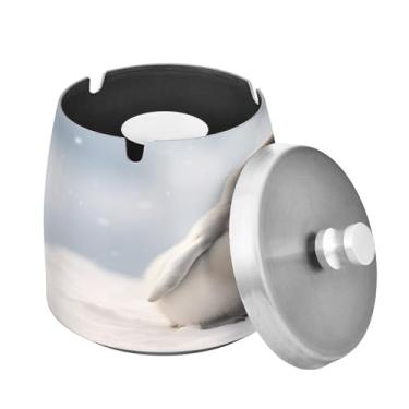 Imagem de Blueangle Cinzeiro de dois pinguins com tampa para cigarros, à prova de vento/chuva, aço inoxidável, sem fumaça, inodoro, cinzeiro para uso interno ou externo (525)