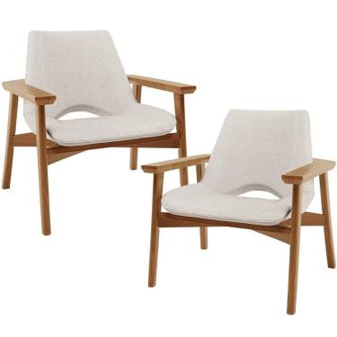 Imagem de Kit 02 Poltronas Decorativa Para Sala De Estar Living Base Madeira Becker L02 Linho Cru - Lyam Decor