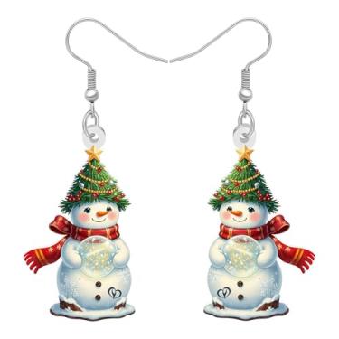 Imagem de BONSNY Brincos de pingente de boneco de neve de Natal para mulheres, brincos de acrílico leve e fofos, joias de boneco de neve festivas para presente de festa de reunião de família, presente de Natal